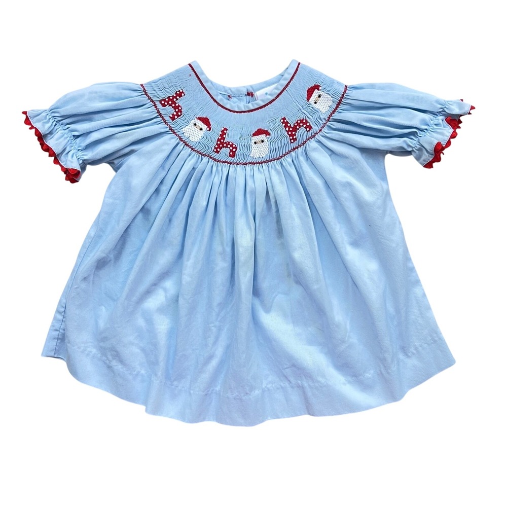 Stitchy Fish Smocked Top Kids 18M Santa Joy Corduroy Blue Christmas‎ Holiday